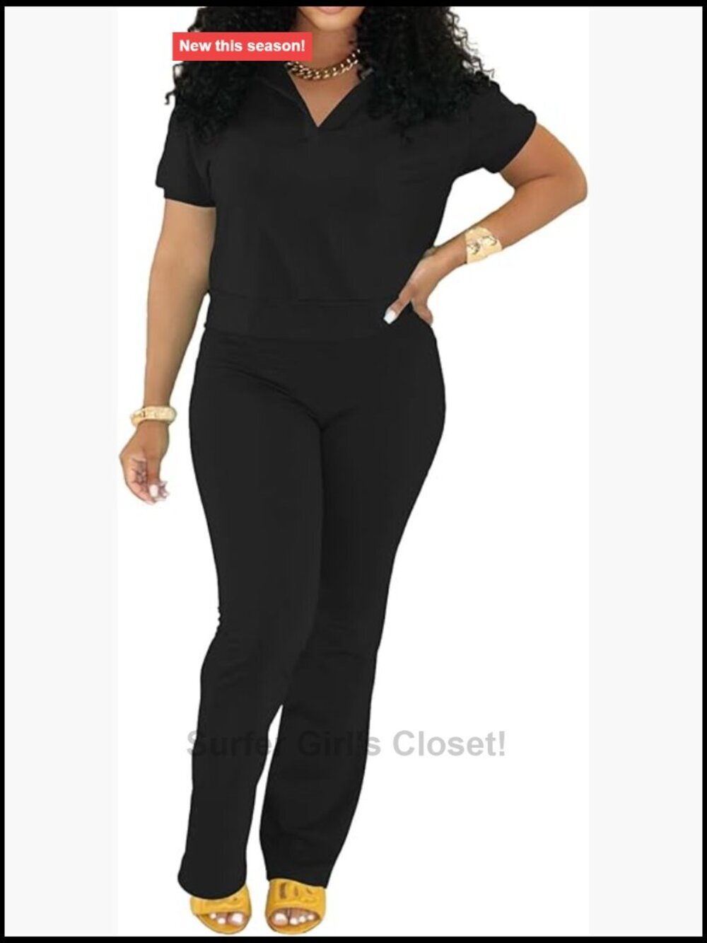 2 Piece Lounge Set V Neck Short Sleeve Top Flare Pants Tracksuit
